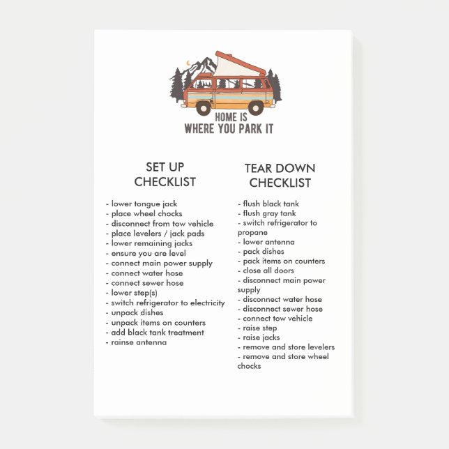 Notas Post-it® RV Trailer Editable Set and Tear Down Checklist (Anverso)