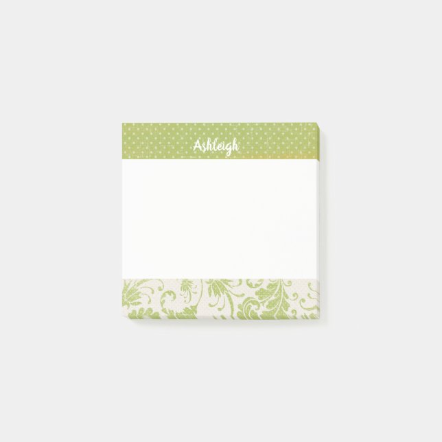 Notas Post-it® Sage Green Dots and Damask (Anverso)
