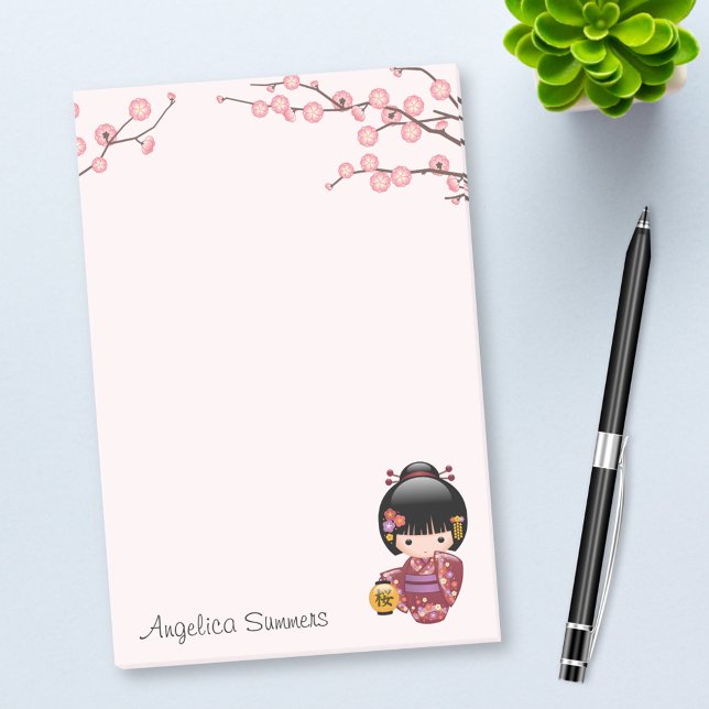Notas Post-it® Sakura Kokeshi Muñeca Cute Geisha Chica Rosa (Subido por el creador)