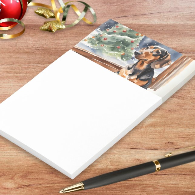 Notas Post-it® Salchicha de perro de Navidad en acuarela (A pad of sticky notes for dachshund lovers, with picture of a sausage dog with Christmas tree)