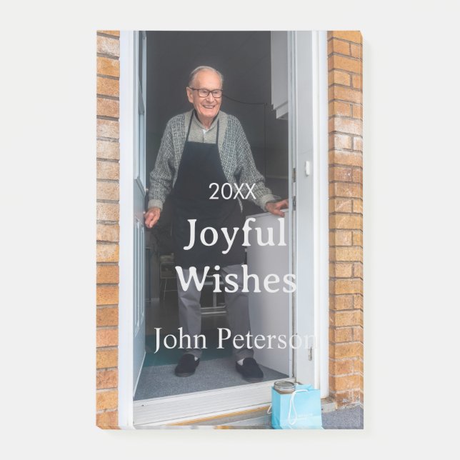 Notas Post-it® Saludos alegres agregar nombre foto hombre vacacio (Anverso)