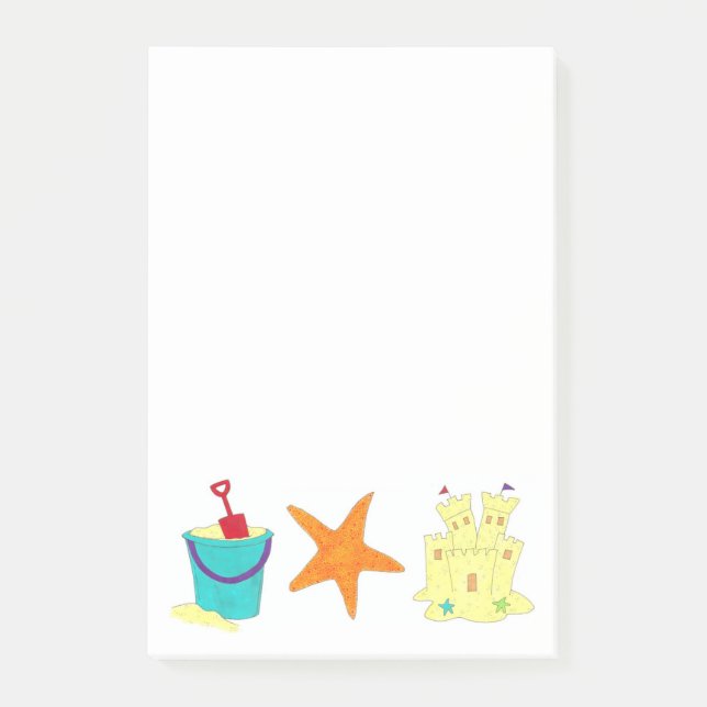 Notas Post-it® Sandcastle Shovel Pail Sand Starfish Beach Post-It (Anverso)