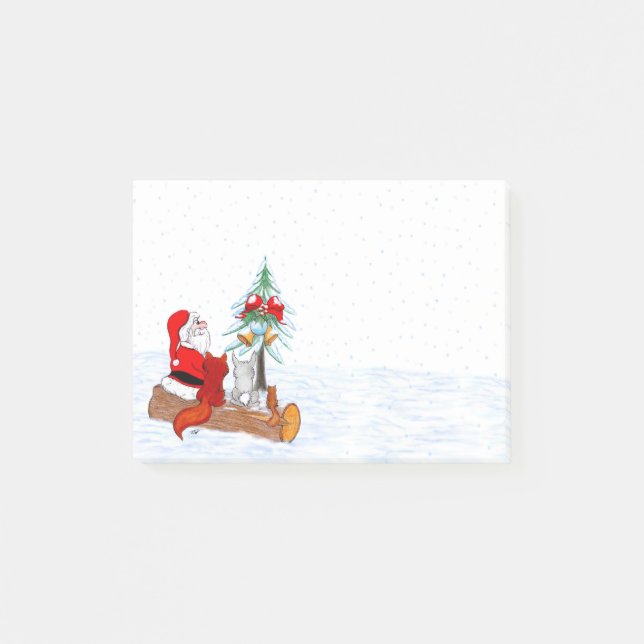 Notas Post-it® Santa Claus con Fox de Conejo y Squirrel (Anverso)