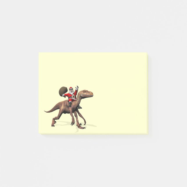 Notas Post-it® Santa Claus Viajando En Deinonychus (Anverso)
