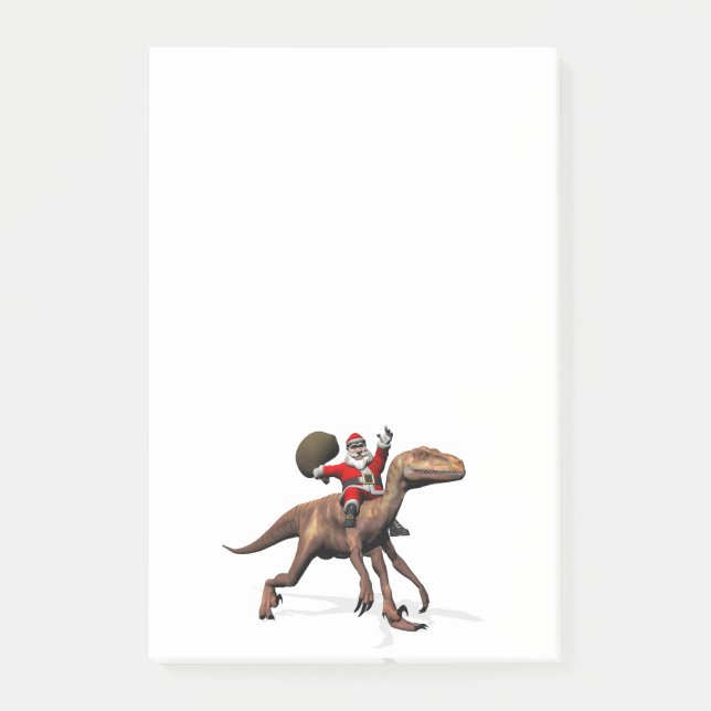 Notas Post-it® Santa Claus Viajando En Deinonychus (Anverso)