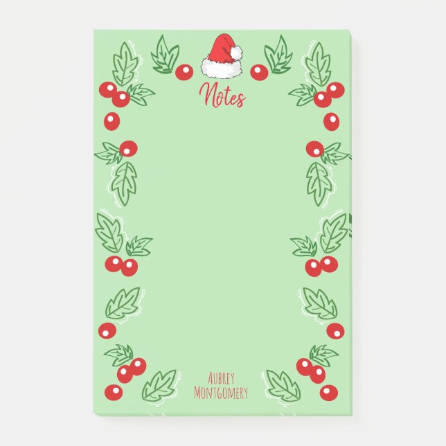 Notas Post-it® Santa Hat y Holly Berries | Personalizado (Anverso)