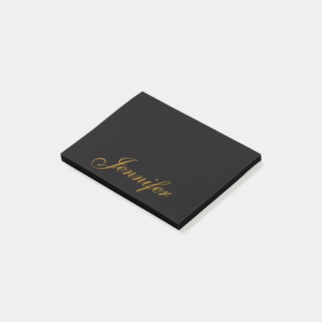 Notas Post-it® Script de caligrafía de oro negro personalizado  (En perspectiva)