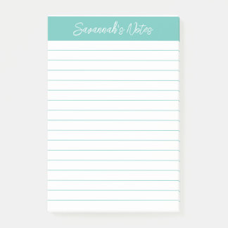 Notas Post-it® Script Elegant Aqua Lined Personalized