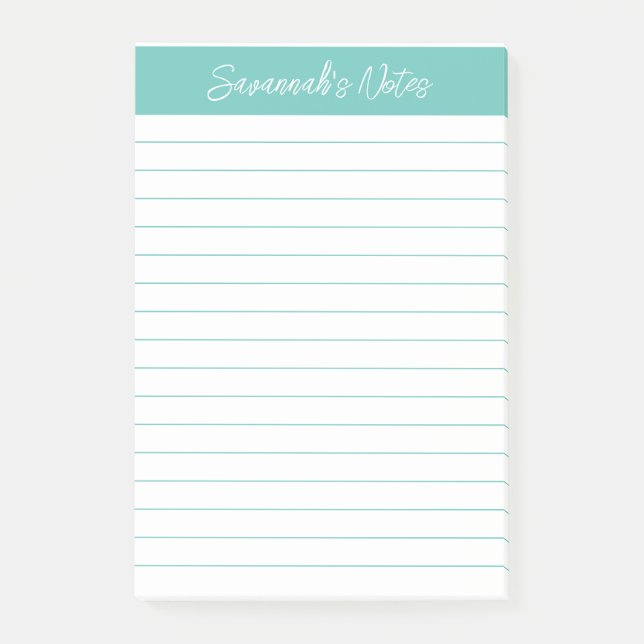 Notas Post-it® Script Elegant Aqua Lined Personalized (Anverso)
