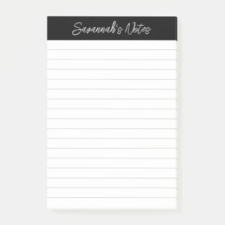 Notas Post-it® Script Elegant Black Gray Lined Personalized