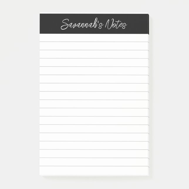 Notas Post-it® Script Elegant Black Gray Lined Personalized (Anverso)
