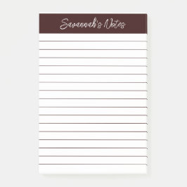 Notas Post-it® Script Elegant Chocolate Brown Lined Personalized