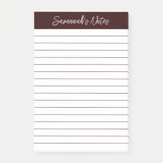 Notas Post-it® Script Elegant Chocolate Brown Lined Personalized