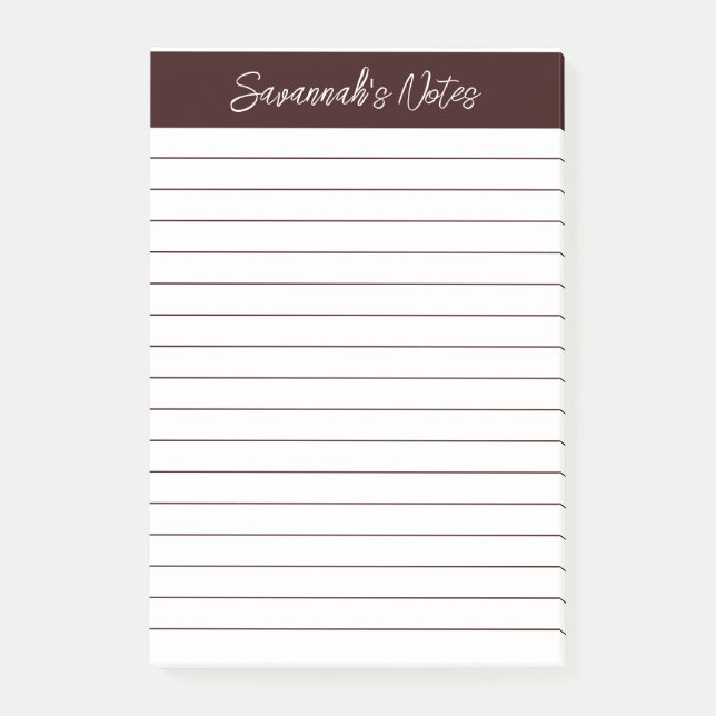 Notas Post-it® Script Elegant Chocolate Brown Lined Personalized (Anverso)