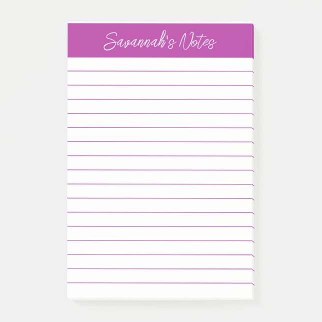 Notas Post-it® Script Elegant Dark Pink Lined Personalized (Anverso)