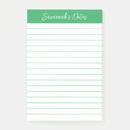 Notas Post-it® Script Elegant Green Lined Personalized