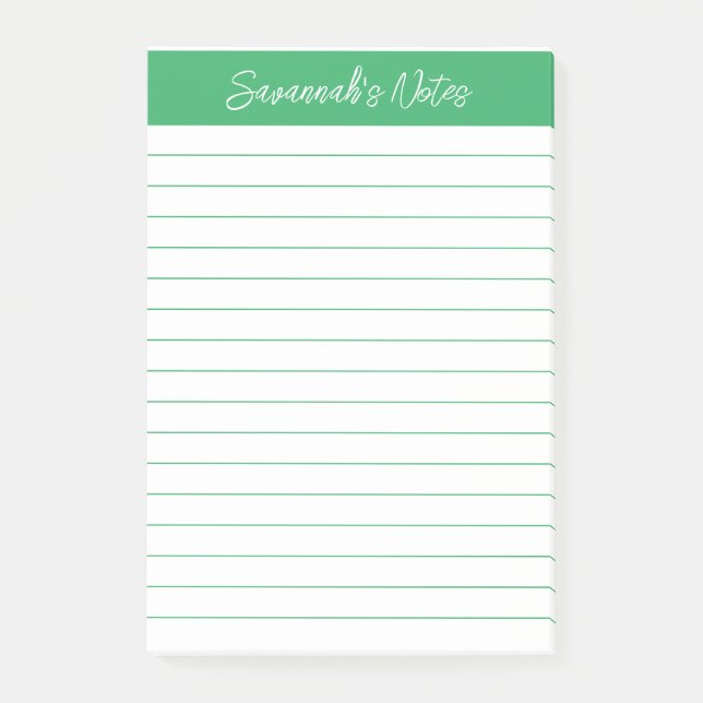 Notas Post-it® Script Elegant Green Lined Personalized (Anverso)