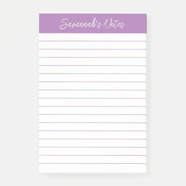 Notas Post-it® Script Elegant Lavender Lined Personalized (Anverso)