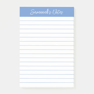 Notas Post-it® Script Elegant Light Blue Lined Personalized