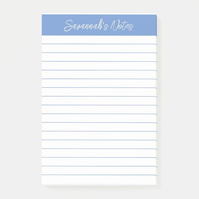 Notas Post-it® Script Elegant Light Blue Lined Personalized (Anverso)