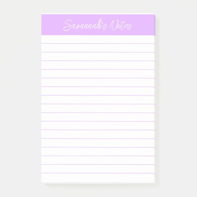 Notas Post-it® Script Elegant Light Lavender Lined Personalized (Anverso)