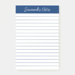 Notas Post-it® Script Elegant Navy Blue Lined Personalized
