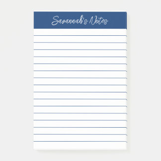 Notas Post-it® Script Elegant Navy Blue Lined Personalized