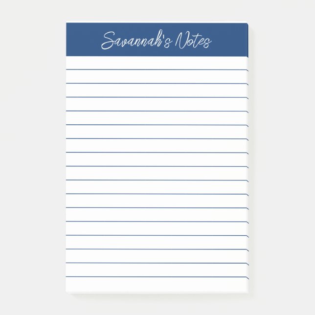 Notas Post-it® Script Elegant Navy Blue Lined Personalized (Anverso)