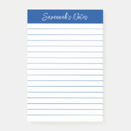 Notas Post-it® Script Elegant Navy Blue Lined Personalized