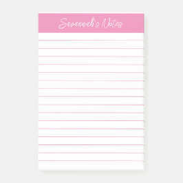 Notas Post-it® Script Elegant Pink Lined Personalized