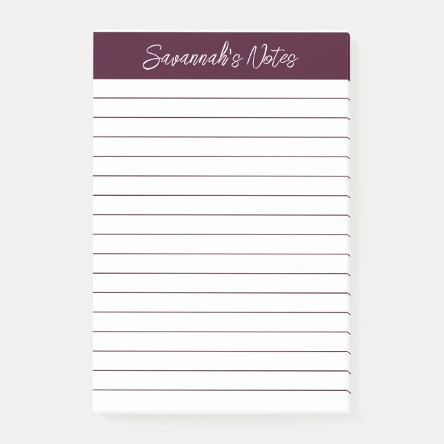 Notas Post-it® Script Elegant Red Brown Lined Personalized (Anverso)