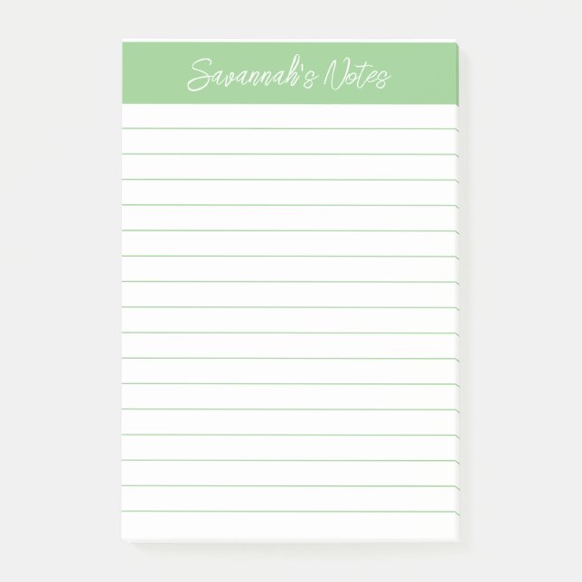 Notas Post-it® Script Medium Sage Green Lined Personalized (Anverso)