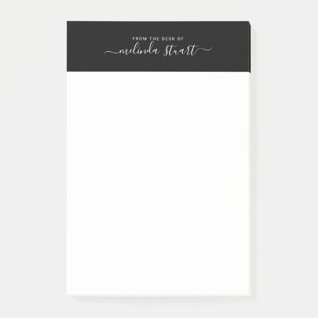Notas Post-it® Script profesional moderno negro y blanco (Anverso)