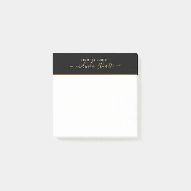Notas Post-it® Script profesional moderno negro y oro (Anverso)