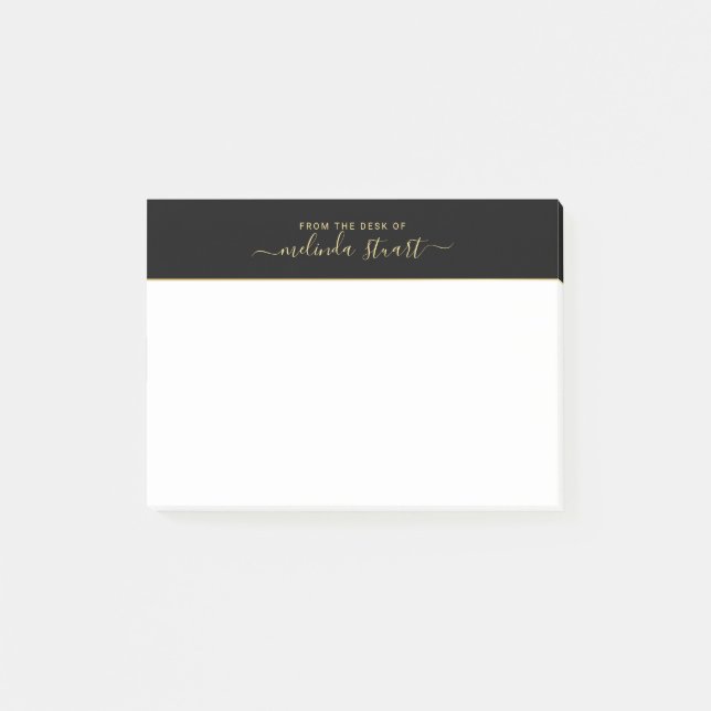Notas Post-it® Script profesional moderno negro y oro (Anverso)