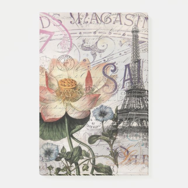 Notas Post-it® scripts french botanical lotus paris eiffel tower (Anverso)