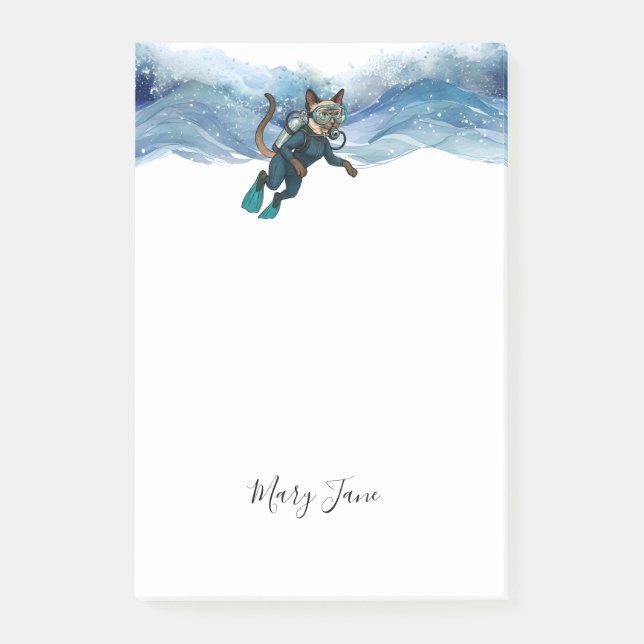 Notas Post-it® Scuba Cat Diving Blue Wet Suit (Anverso)