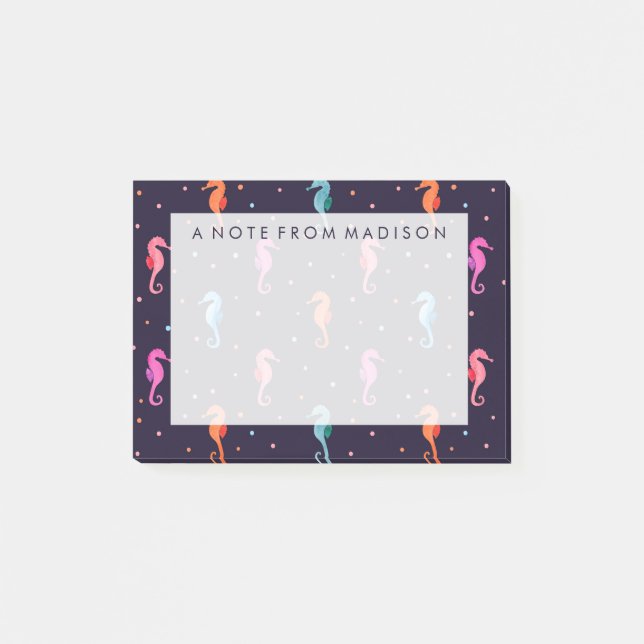 Notas Post-it® Seahorses de la acuarela en modelo de los azules (Anverso)