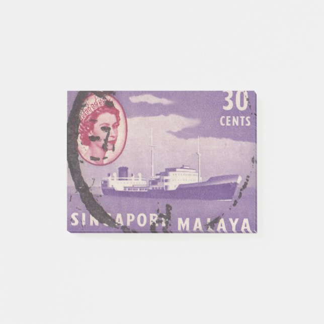 Notas Post-it® Sello postal de Singapur con barco (Anverso)