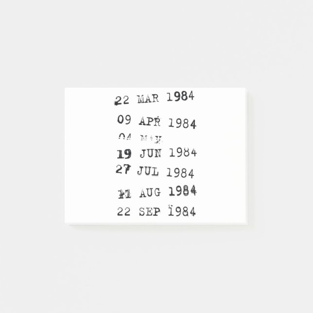 Notas Post-it® Sellos de biblioteca Fecha de vencimiento 1984 (Anverso)
