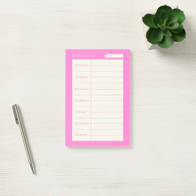 Notas Post-it® Semanal rosa simple moderno  (Oficina)