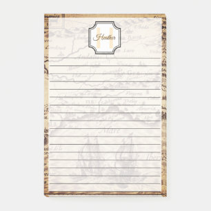 Notas Post-it® Sepia Vintage Map Nombre personalizado inicial del