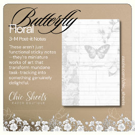 Notas Post-it® Shabby Chic Negro y Blanco Mariposa Floral 3M