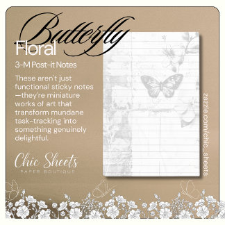 Notas Post-it® Shabby Chic Negro y Blanco Mariposa Floral 3M