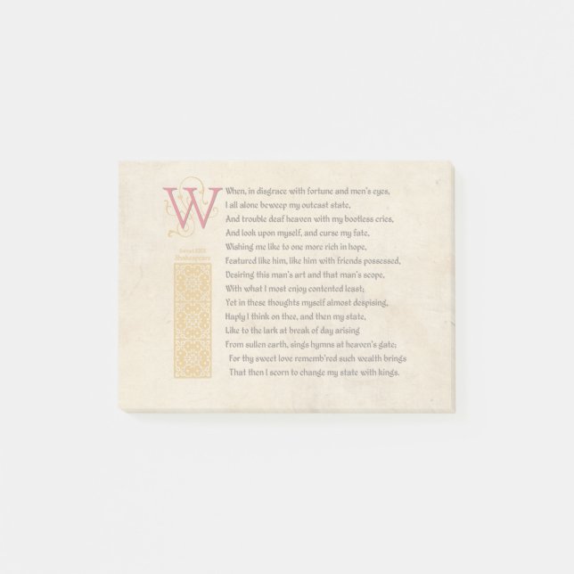 Notas Post-it® Shakespeare Sonnet 29 (XXIX) sobre pergamino (Anverso)