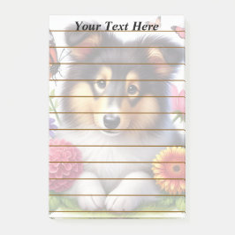 Notas Post-it® Sheepdog de Shetland con flores y mariposas