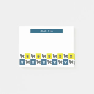 Notas Post-it® Shih Tzu Dog & Paw Yellow & Blue Grid Silhouette