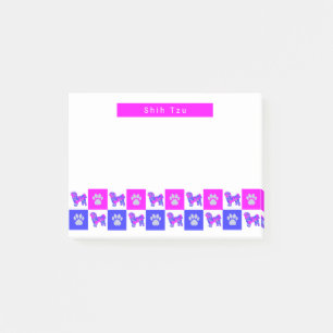 Notas Post-it® Shih Tzu Silhouette Dog & Paw Hot Pink & Blue