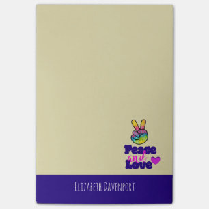 Notas Post-it® Signo de paz de mano arco iris con tipografía de p