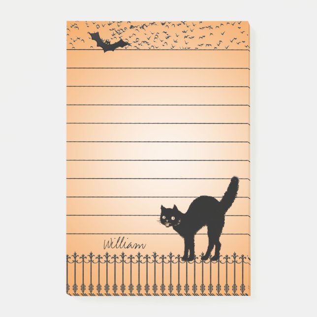 Notas Post-it® Silhouettes de vacaciones de Halloween Gato negro, (Anverso)